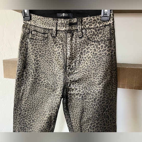 7 For All Mankind| Leopard Print Straight Jeans with Raw Hem—Waxed Material••• - Picture 3 of 16